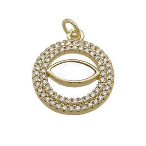 Copper Eye Charms Pendant Pave Shell Zircon Circle 18K Gold Plated, approx 17mm
