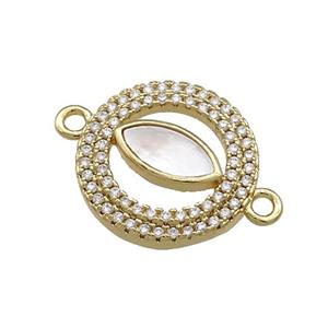 Copper Eye Charms Connector Pave Shell Zircon Circle 18K Gold Plated, approx 17mm