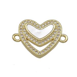 Copper Heart Connector Pave Shell Zircon 18K Gold Plated, approx 17mm