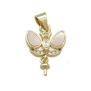 Copper Butterfly Pendant Pave Shell Zircon Bail 18K Gold Plated, approx 13mm