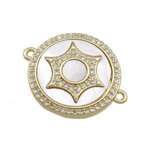 Copper Sun Charms Pendant Pave Shell Zircon Circle 18K Gold Plated, approx 20mm