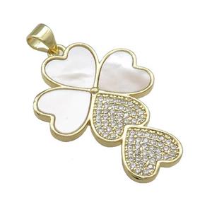 Heart Cross Copper Pendant Pave Shell Zircon 18K Gold Plated, approx 21-30mm