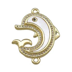 Copper Dolphin Charms Pendant Pave Shell Zircon 18K Gold Plated, approx 20-21mm