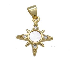 Copper Northstar Pendant Pave Shell Zircon 18K Gold Plated, approx 15mm