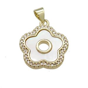 Copper Flower Pendant Pave Shell Zircon 18K Gold Plated, approx 18mm