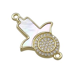 Copper Hamsahand Pendant Pave Shell Zircon 18K Gold Plated, approx 18-22mm
