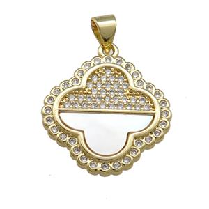 Copper Clover Pendant Pave Shell Zircon 18K Gold Plated, approx 20mm