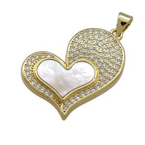 Copper Heart Pendant Pave Shell Zircon 18K Gold Plated, approx 25mm