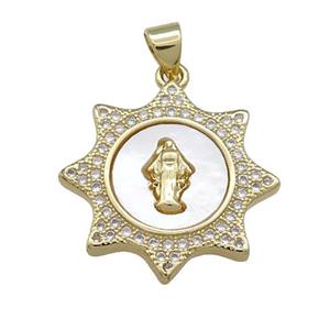 Jesus Charms Copper Pendant Pave Shell Zircon 18K Gold Plated, approx 22mm