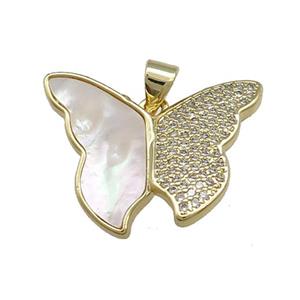 Copper Butterfly Pendant Pave Shell Zircon 18K Gold Plated, approx 18-25mm
