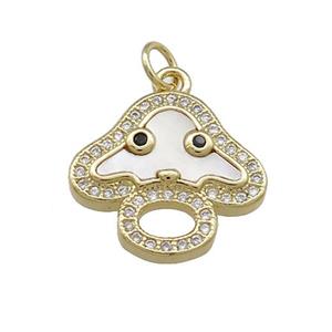 Copper Mushroom Pendant Pave Shell Zircon 18K Gold Plated, approx 18mm