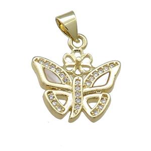 Copper Butterfly Pendant Pave Shell Zircon 18K Gold Plated, approx 16mm