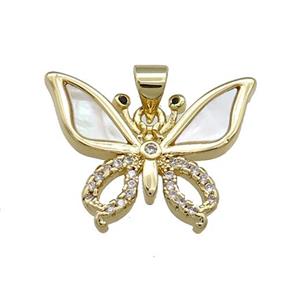 Copper Butterfly Pendant Pave Shell Zircon 18K Gold Plated, approx 16-22mm