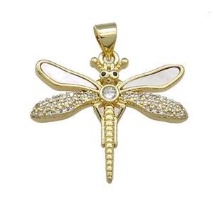 Copper Dragonfly Pendant Pave Shell Zircon 18K Gold Plated, approx 20-25mm