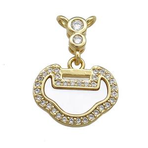 Copper Lock Pendant Pave Shell Zircon 18K Gold Plated, approx 15mm