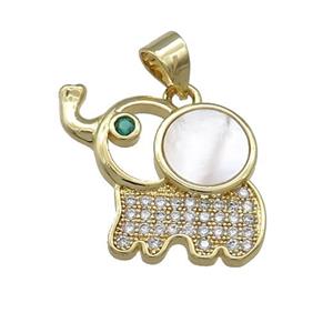 Copper Elephant Pendant Pave Shell Zircon 18K Gold Plated, approx 16-20mm