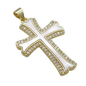 Copper Cross Pendant Pave Shell Zircon 18K Gold Plated, approx 21-31mm