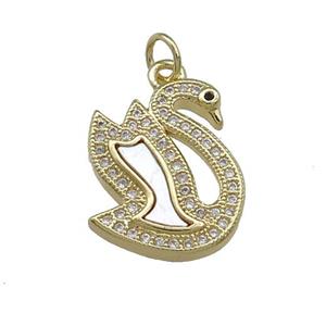 Copper Swan Pendant Pave Shell Zircon 18K Gold Plated, approx 15-18mm