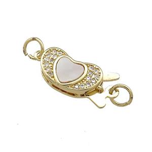 Copper Slider Clasp Pave Shell Zircon Heart 18K Gold Plated, approx 8-17mm
