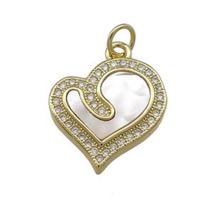 Copper Heart Pendant Pave Shell Zircon 18K Gold Plated, approx 16mm
