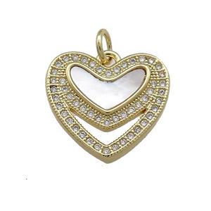 Copper Heart Pendant Pave Shell Zircon 18K Gold Plated, approx 18mm