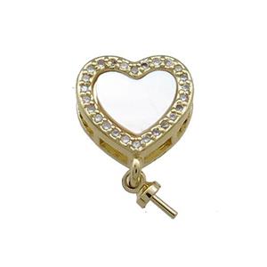 Copper Heart Pendant Pave Shell Zircon Bail 18K Gold Plated, approx 12mm