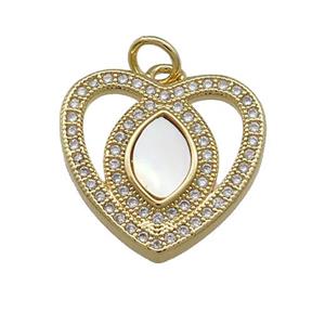Copper Heart Pendant Pave Shell Zircon Eye 18K Gold Plated, approx 18mm