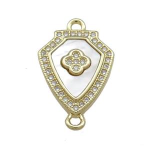 Copper Shield Connector Pave Shell Zircon 18K Gold Plated, approx 15-18mm