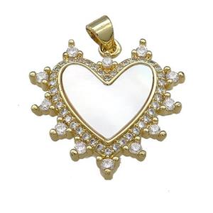Copper Heart Pendant Pave Shell Zircon 18K Gold Plated, approx 24mm
