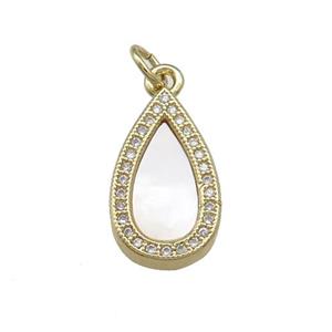 Copper Teardrop Pendant Pave Shell Zircon 18K Gold Plated, approx 10-17mm