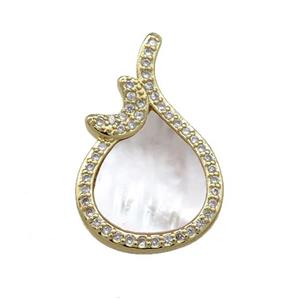 Copper Teardrop Pendant Pave Shell Zircon Moon 18K Gold Plated, approx 15-22mm