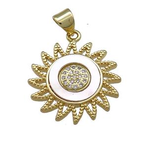Copper Sunflower Pendant Pave Shell Zircon 18K Gold Plated, approx 20mm