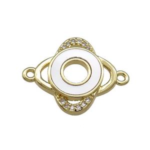Copper Eye Circle Connector Pave Shell Zircon 18K Gold Plated, approx 17mm