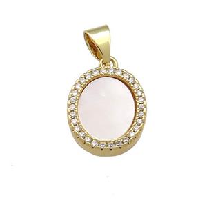 Copper Oval Pendant Pave Shell Zircon 18K Gold Plated, approx 11-13mm
