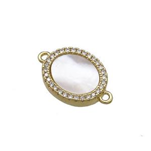 Copper Oval Connector Pave Shell Zircon 18K Gold Plated, approx 11-13mm