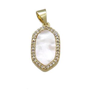 Copper Oval Pendant Pave Shell Zircon 18K Gold Plated, approx 10-17mm