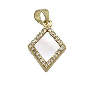Copper Rhombic Pendant Pave Shell Zircon 18K Gold Plated, approx 12-17mm