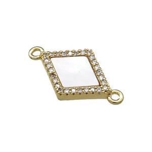 Copper Rhombic Connector Pave Shell Zircon 18K Gold Plated, approx 12-17mm
