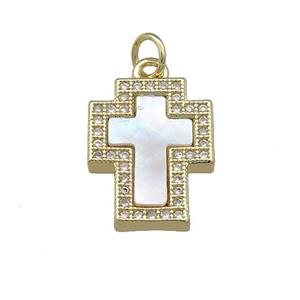 Copper Cross Pendant Pave Shell Zircon 18K Gold Plated, approx 12-16mm