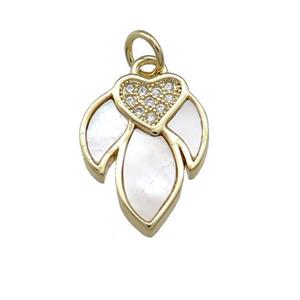 Copper Flower Pendant Pave Shell Zircon 18K Gold Plated, approx 12-17mm