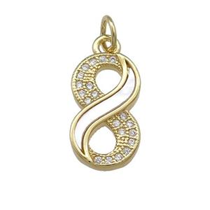 Copper Infinity Pendant Pave Shell Zircon 18K Gold Plated, approx 9-16mm