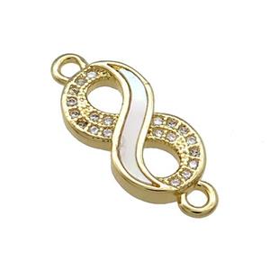 Copper Infinity Connector Pave Shell Zircon 18K Gold Plated, approx 9-16mm