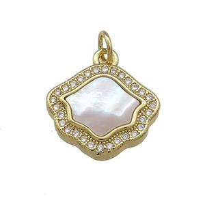Copper Flower Pendant Pave Shell Zircon 18K Gold Plated, approx 14-16mm