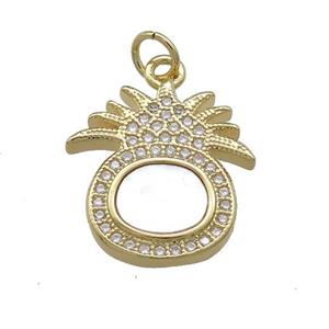 Copper Pineapple Pendant Pave Shell Zircon 18K Gold Plated, approx 16mm