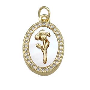 Copper Flower Pendant Pave Shell Zircon Oval 18K Gold Plated, approx 13-18mm