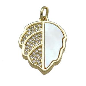 Copper Leaf Pendant Pave Shell Zircon 18K Gold Plated, approx 15-18mm