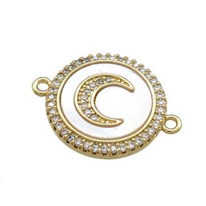 Copper Moon Pendant Pave Shell Zircon Circle 18K Gold Plated, approx 18mm