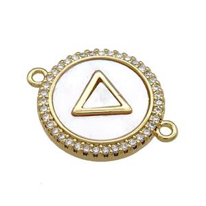 Copper Triangle Pendant Pave Shell Zircon Circle 18K Gold Plated, approx 18mm