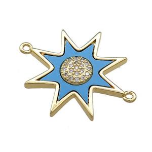Copper Star Connector Pave Blue Shell Zircon 18K Gold Plated, approx 23mm