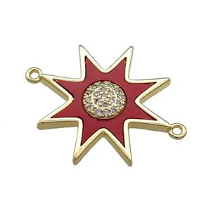 Copper Star Connector Pave Red Shell Zircon 18K Gold Plated, approx 23mm